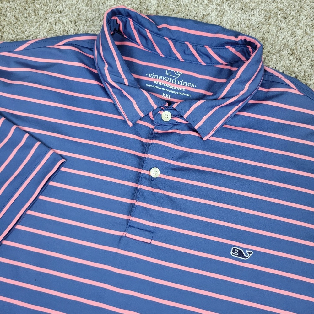 Vineyard Vines Mens 2XL Blue Red Striped Performance Stretch Golf Polo SS
